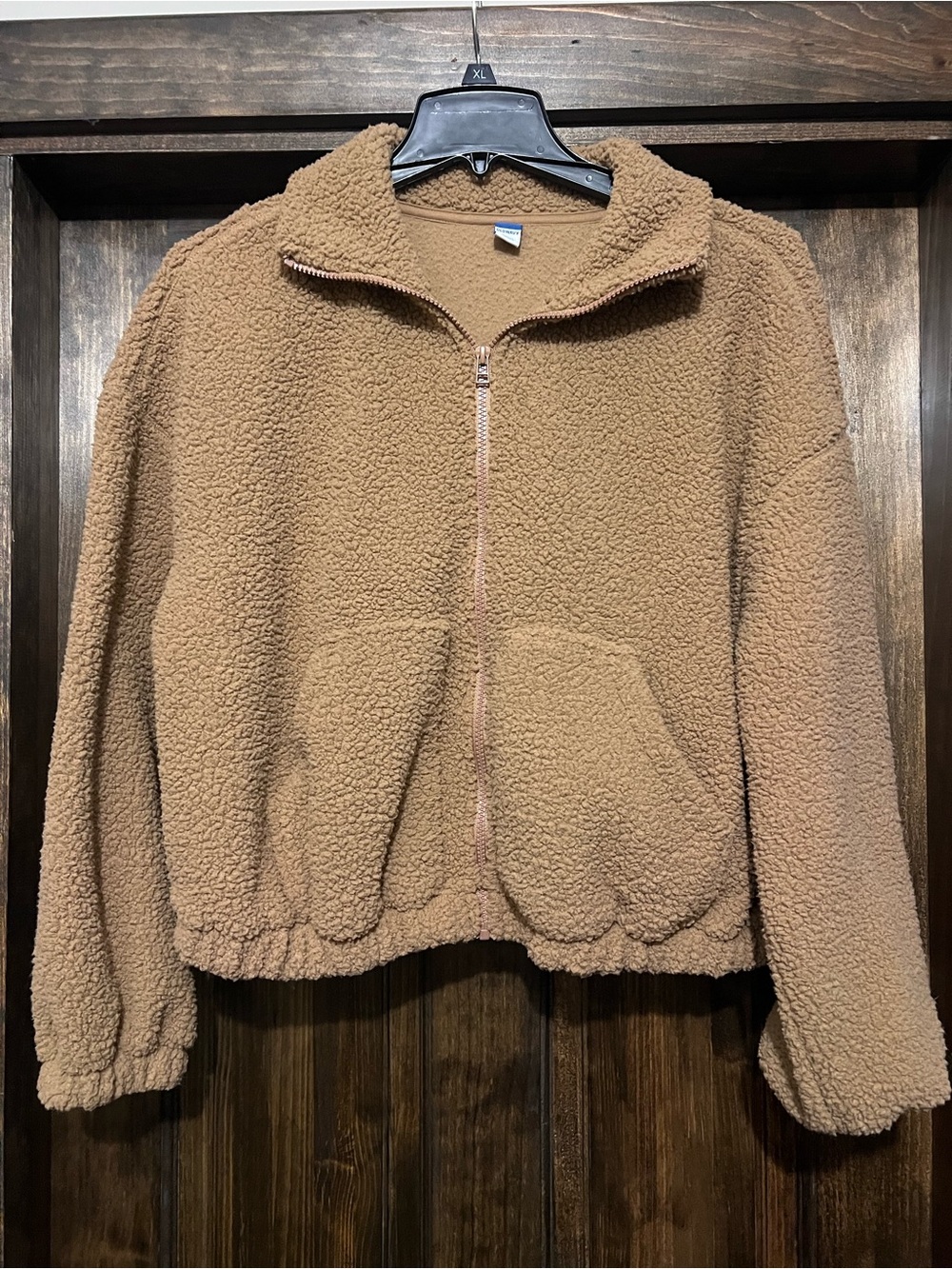 Old Navy Plush Teddy Zip-Up Jacket in Camel Brown